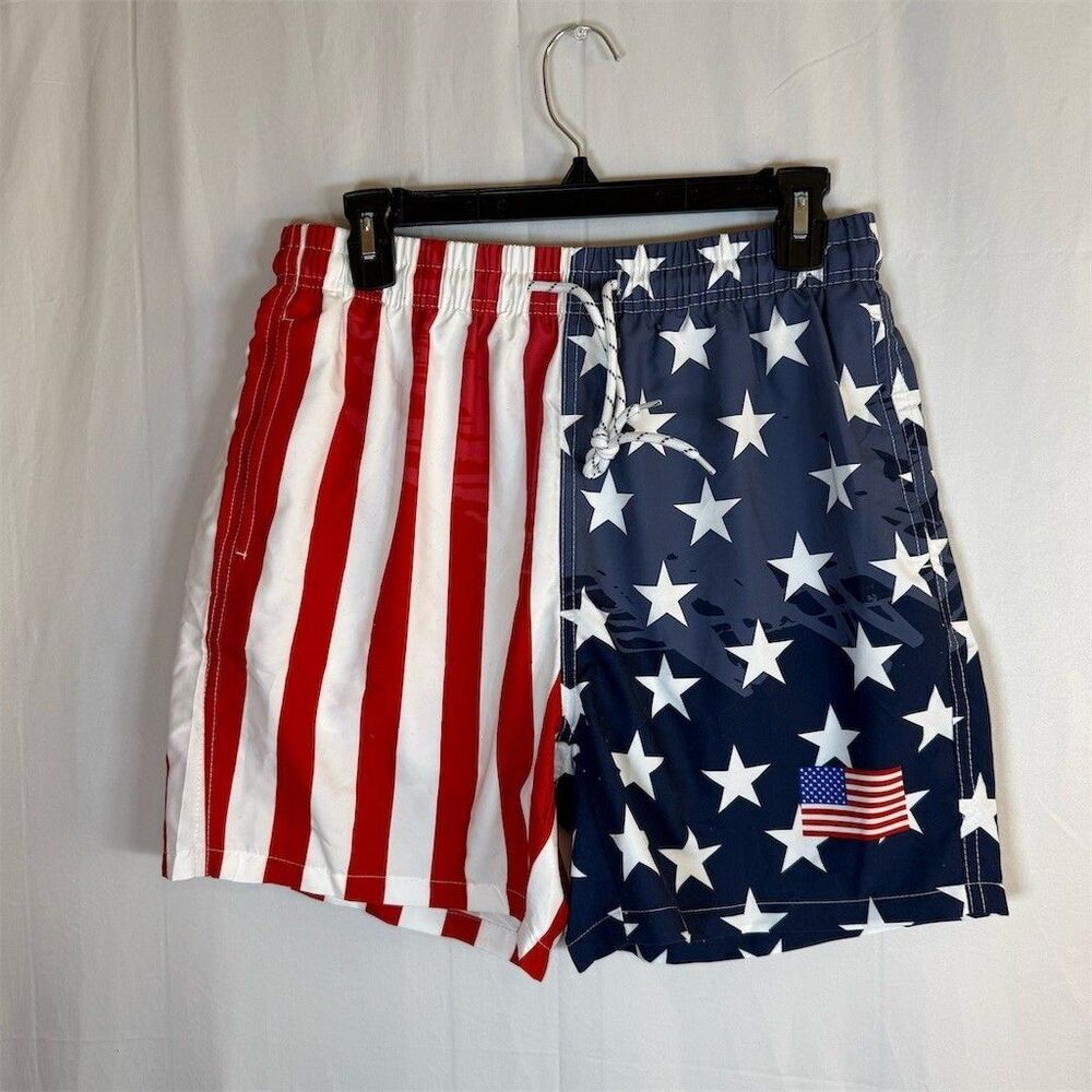 Manfinity Swim Trunks Mens Size M USA Flag Stars & Stripes Board Shorts